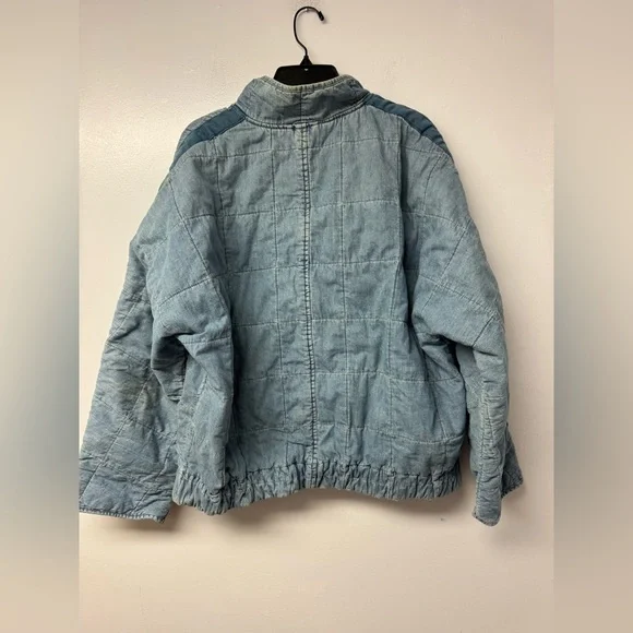 Free People Dolman Quilted Denim Jacket Medium Chambray Boho Zip Jacket - Picture 7 of 14